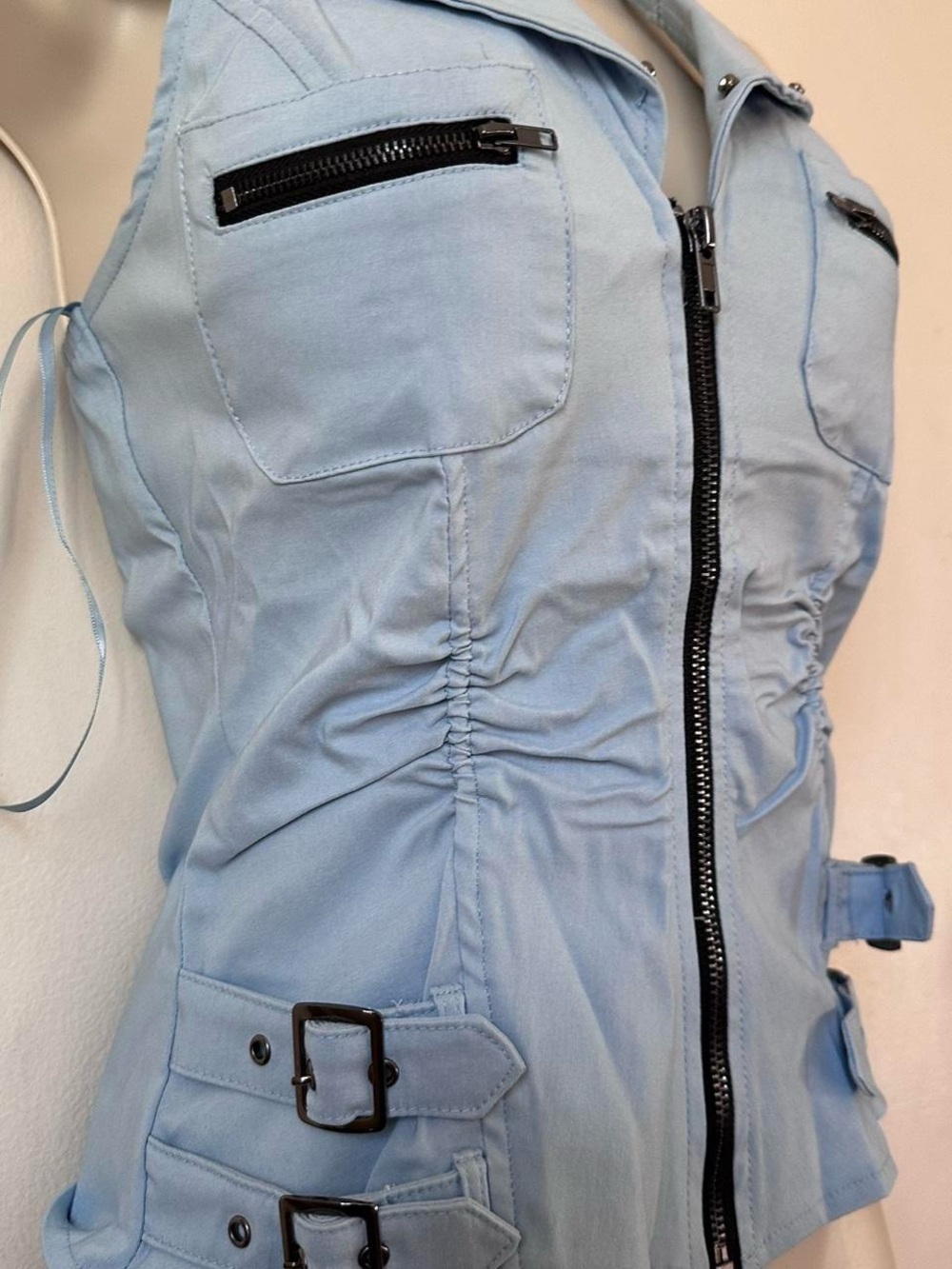 Light Blue Zip Front Stud Collar Vest - Picture 6 of 8